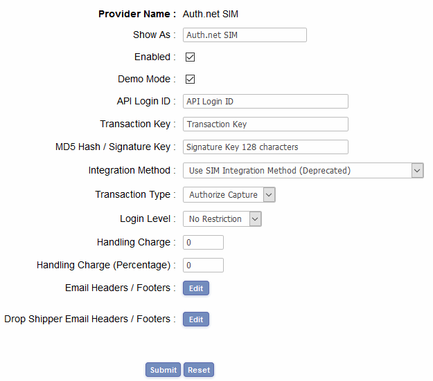 Authorize.net SIM