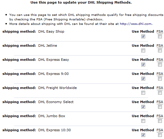 DHL shipping methods