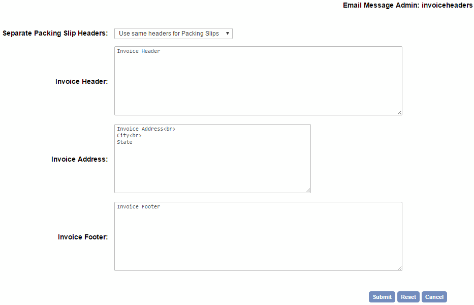 packing slip and invoice headers and footers
