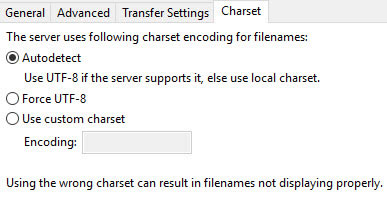 Filezilla charset