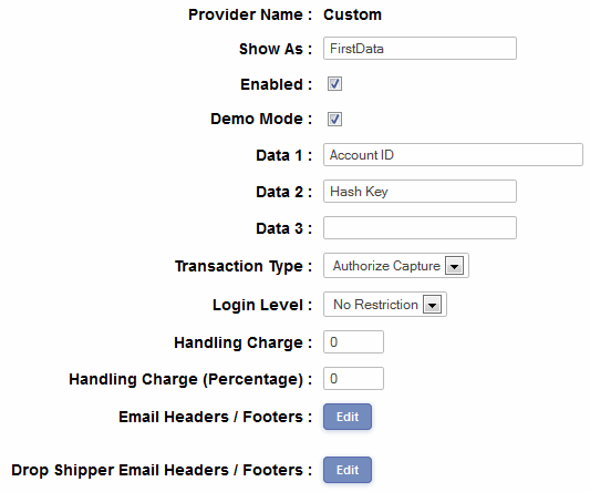 FirstData admin screen