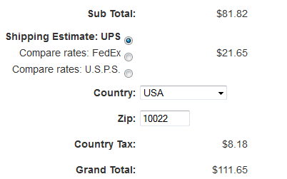 Shipping estimate